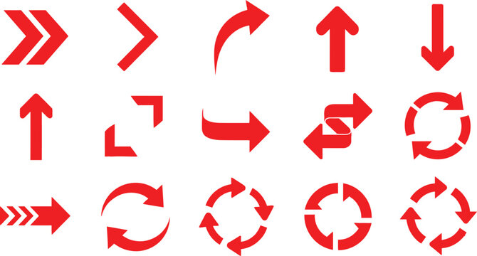 Set of red arrows and direction signs for business and web design