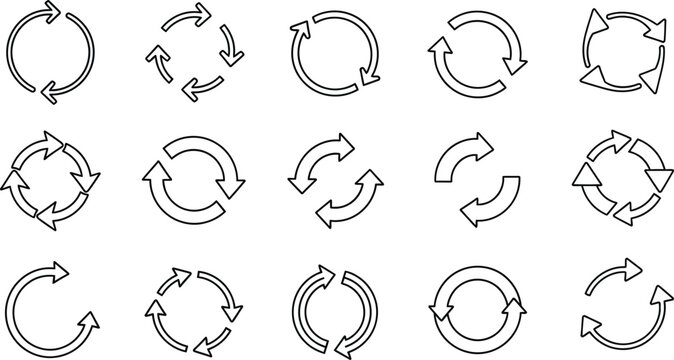 Set of various circular arrow icons for loading refresh and reload web interface design