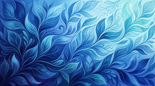 Abstract Blue Leaf Pattern Illustration with Gradient Flow