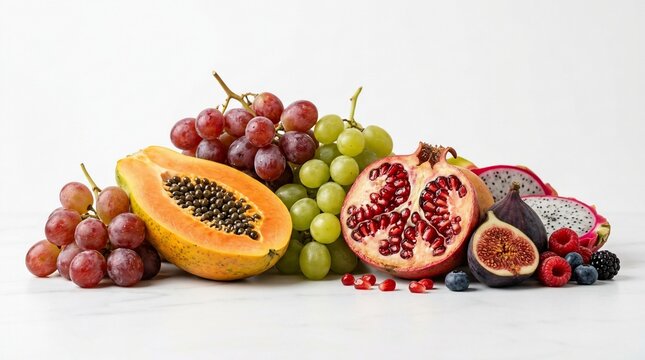 Fresh fruits arrangement with pomegranate papaya grapes figs