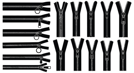 Black Zippers Collection Vector Illustration With Open And Closed Fastenings © Safia512