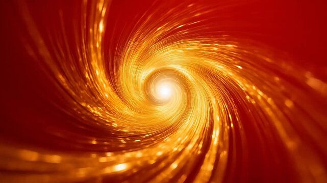Golden spiral vortex light pattern expanding outward on dark red background