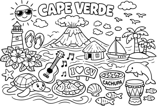 cape verde cartoon outline hand drawn Line Art illustration doodle art coloring page for kids