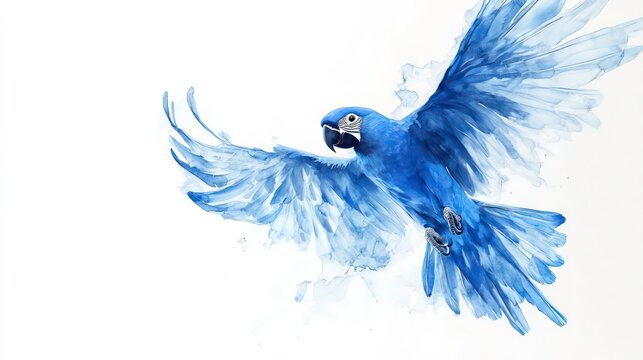 blue parrot in flight, isolated on a white background with a blue macaw
