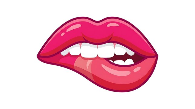 Glossy red lips biting lower lip vector illustration