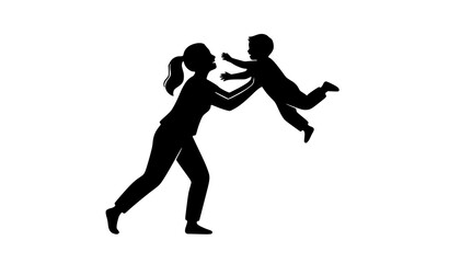 Fototapeta premium Mother lifting child silhouette playful bonding interaction vector illustration minimal style