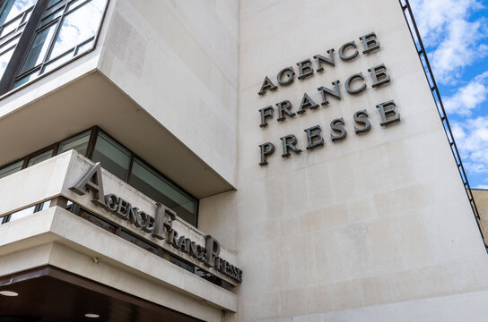 Paris, France - June 17, 2026: Sign on the headquarters of the Agence France-Presse (AFP), a French international news agency present in 150 countries, founded in 1835 as Havas and renamed in 1944.
