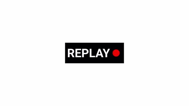 Replay text button animation for video camera and camcorder recordings,  animated rewind or repeat icon, VHS Replay Overlay, Video camera replay screen animation overlay with alpha channel in 4k