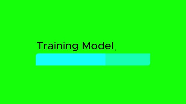 Animated AI model training progress bar loading indicator. Clean flat motion graphic for machine learning workflows, artificial intelligence development, data proc