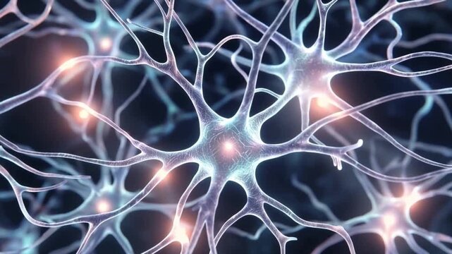Glowing neural network connections on dark background, artificial intelligence concept, brain synapses, technology web, complex data structure.