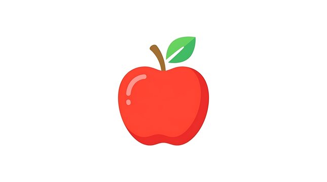 Simple red apple fruit icon with green leaf
