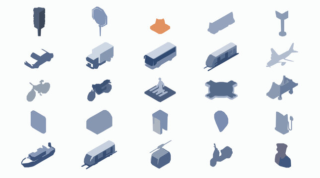 3D isometric traffic icons set with road signs traffic light safety cone and transport navigation symbols with reflection vector