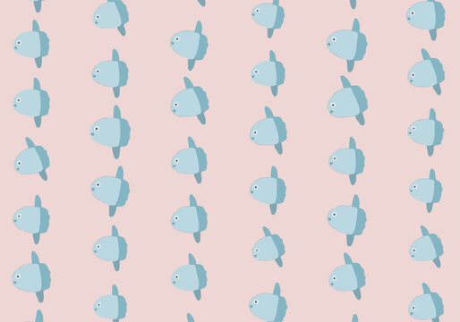 マンボウのゆるいイラストパターン背景素材