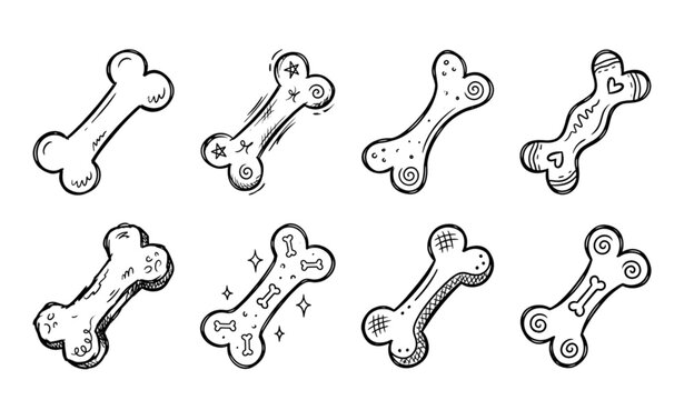 Hand drawn doodle bone collection with cartoon pet sketch vector illustration