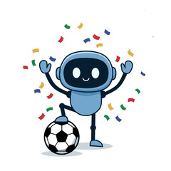 Naklejka premium World cup celebration with a cute cartoon robot and soccer ball