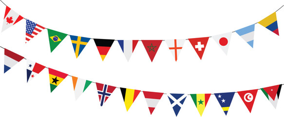 Fototapeta premium International country flags pennant garland isolated on transparent background for Banner, Poster and Card Design