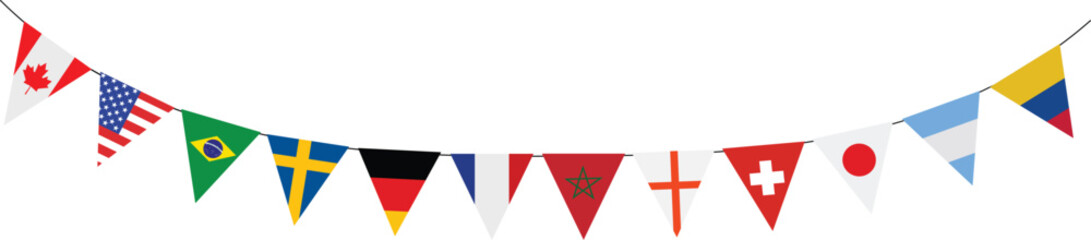 International country flags pennant garland isolated on transparent background for Banner, Poster and Card Design © mahbub studio