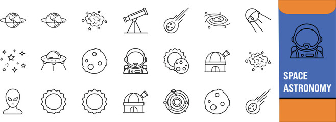 Space astronomy line vector icons. astronaut icon set, telescope icon set, planet icon set © Dream Forge Studio 