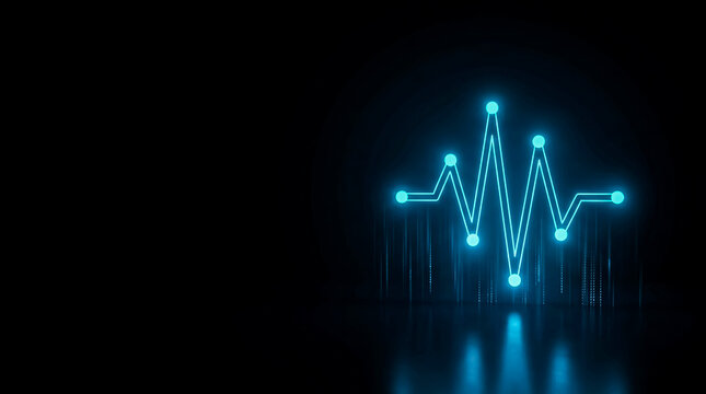 A sleek, futuristic  image  of an ECG heartbeat wave pattern glowing in vibrant blue against a dark background.