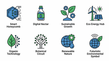 Eco Technology Icons: Sustainable Growth, Renewable Energy, Smart Systems © khoirul
