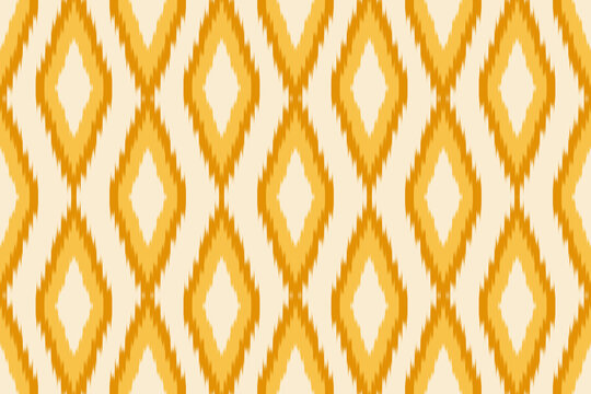 Seamless Ikat Pattern with Diamond Shapes in Orange and Yellow. Ikat oriental design pattern. ikat geometric ethnic pattern. ikat pattern design for clothing, textile, wrapping, background, wallpaper
