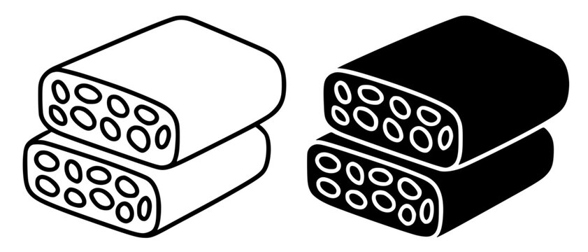 Tempeh minimalist icon, in outline and silhouette design for food theme