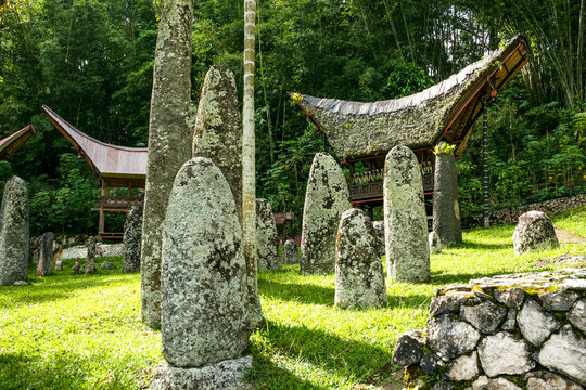 Bori Parinding is an ancient megalithic funeral site located close to Rantepao in Tana Toraja, South Sulawesi, Indonesia, Asia
