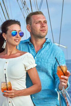 Travel. Sailing yacht cruise. Luxury service on board the ship. Yachting	
