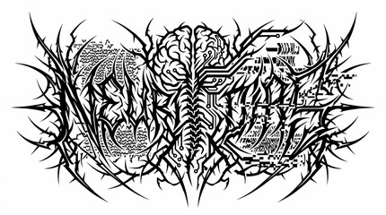 Fototapeta premium Gothic cybernetic brain spine fusion with circuit patterns and digital glitches