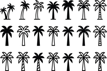 Fototapeta premium Palm Tree Silhouettes A Collection Of Black Vector Illustrations