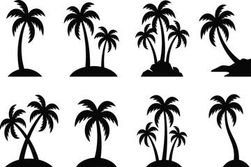 Fototapeta premium Palm tree silhouettes on white background a tropical vector illustration set