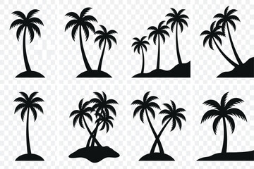 Fototapeta premium Palm tree silhouettes on islands a black and white vector illustration