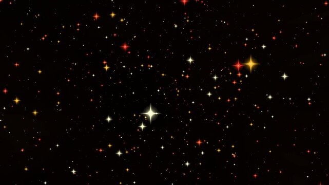 Shimmering orange and gold stars twinkle softly across a deep black cosmic sky in a cinematic celestial background animation