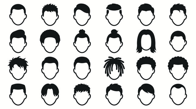 Collection of male head silhouettes with diverse hairstyles