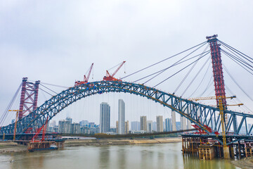 Fototapeta premium Jianghan 7th Bridge Construction Site, Wuhan Yangtze River