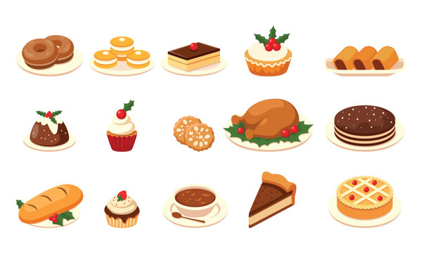 Foods for christmas event graphic vector illustration set
