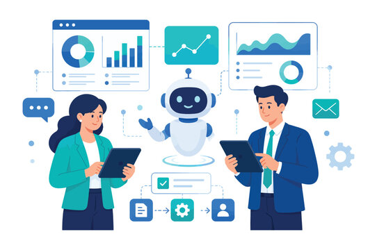 Business People Using AI Chatbot for Data Analysis and Automation