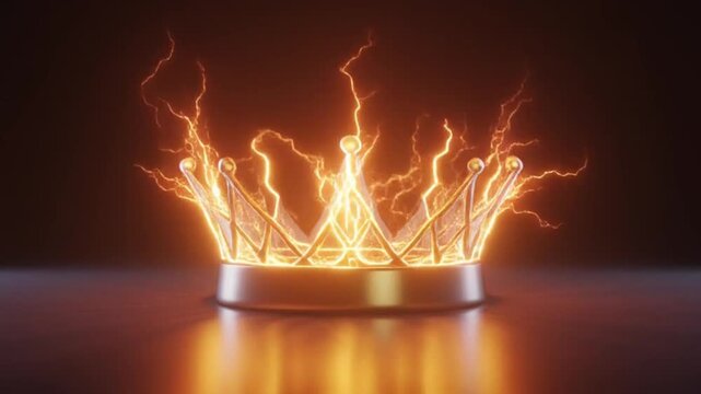 Cinematic 3D video of multiple lightning filaments forming a luminous crown shape, with natural branching physics, sharp electric glows, studio lit environment with bright gradient backdrop