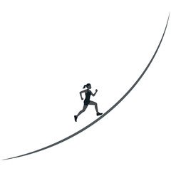 Fototapeta premium Silhouette of a female athlete running upwards along a rising curved path