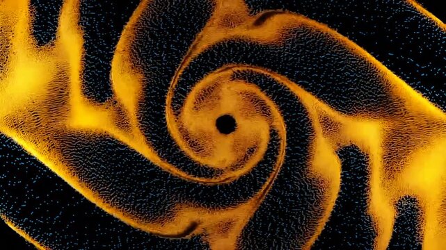 Golden particles energy vortex seamless loop video. Abstract shiny dust whirlpool moving in dark background, luxury glowing dynamic flow, and magical fluid motion graphics for overlay.