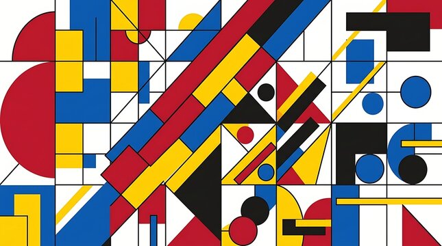 Modern abstract pattern with red yellow blue and black shapes