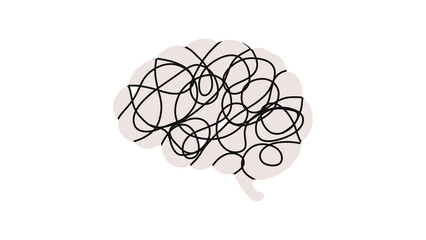Brain silhouette with tangled messy line. Mental confusion and chaos concept illustration on transparent background. Perfect metaphor for mental confusion, psychological stress, anxiety, overthinking © Iryna