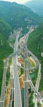 Three Gorges Highway Interchange - Aerial Mountain View, China