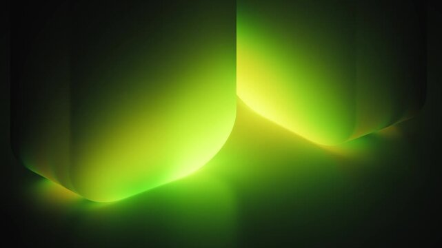 Two green capsule forms with dark glowing gradient loop background
