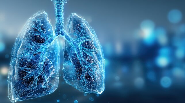 3D medical anatomical illustration of pulmonary emphysema showing destroyed lung alveoli, contrast between healthy and damaged human lung tissue, COPD respiratory disorder graphic for pulmonology 
