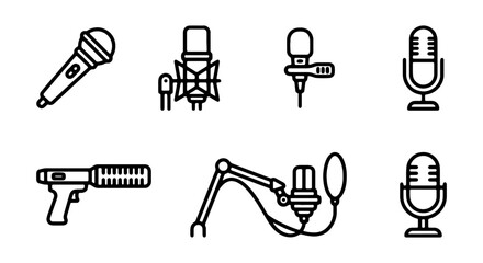 Microphone Icons Set, Audio Recording Equipment Vector Graphics, Sound Capture Devices Collection © MIA