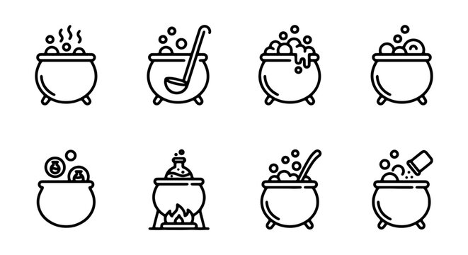 Witch's Cauldron Icons, Magic Potion Pots Collection, Halloween Brew Vessels, Alchemy Symbols
