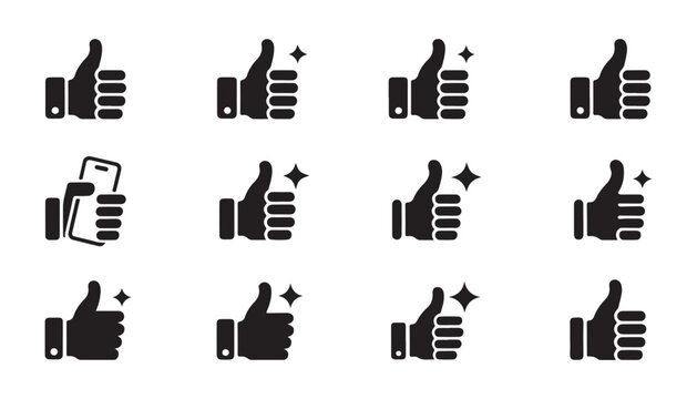 Smartphone hand gesture icon included in thumbs up set for mobile technology and app interaction.