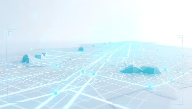 Abstract digital grid with glowing lines and geometric shapes in a futuristic setting