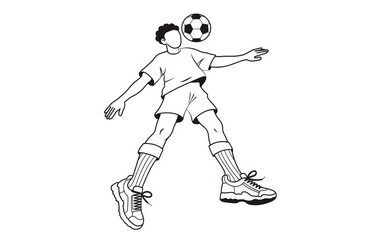Fototapeta premium Minimalist Line Art Illustration of a Soccer Player Heading a Football Ball Isolated on White Background